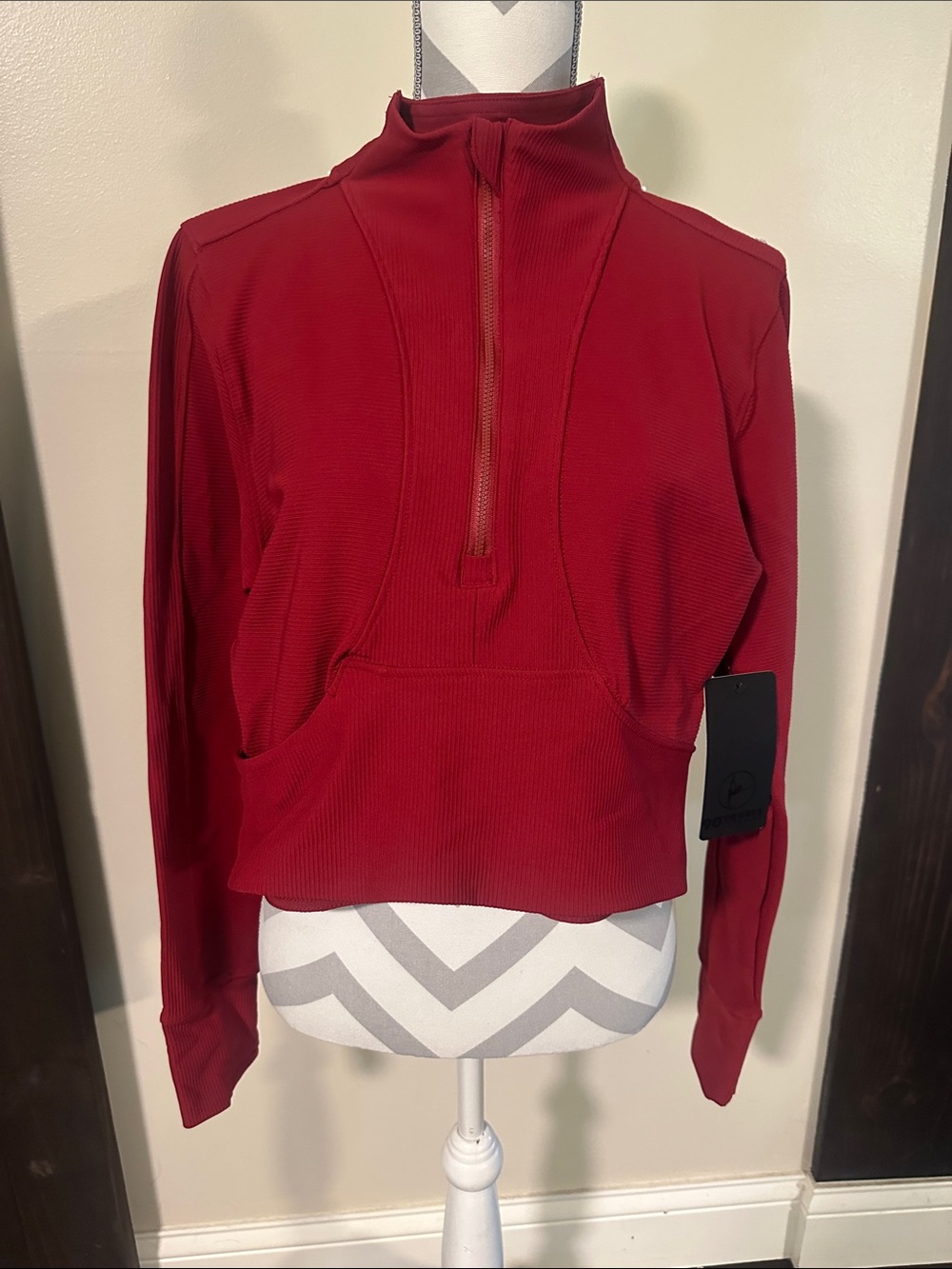NWT 90 Degree by Reflex - Red Half-Zip Long Sleeve Pullover Crop Top
